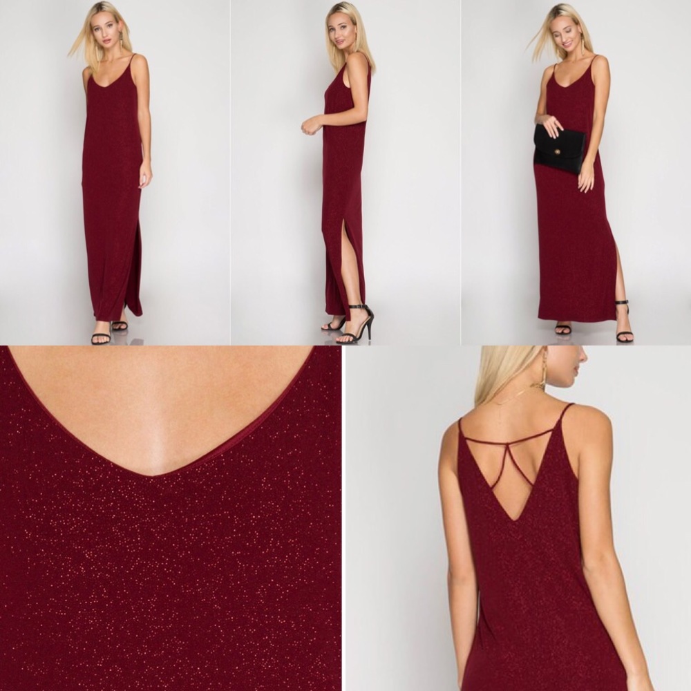 Wine Metallic Maxi Dress